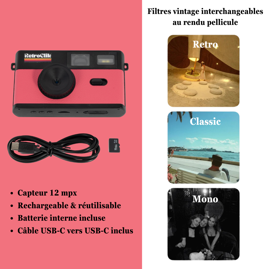 Retroclik® - Caméra Vintage | Rose - Retroclik