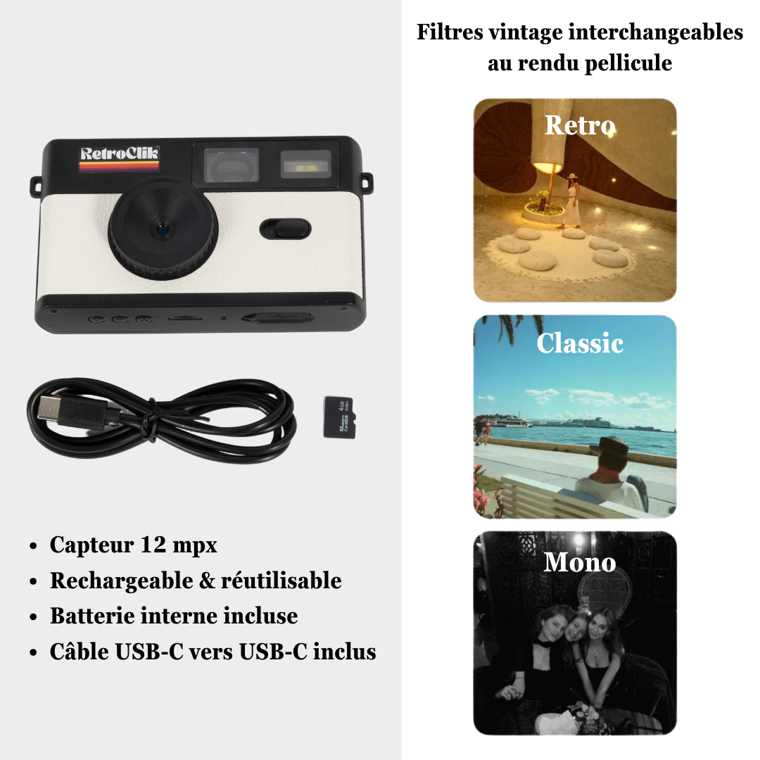 Retroclik® - Caméra Vintage | Blanc - Retroclik
